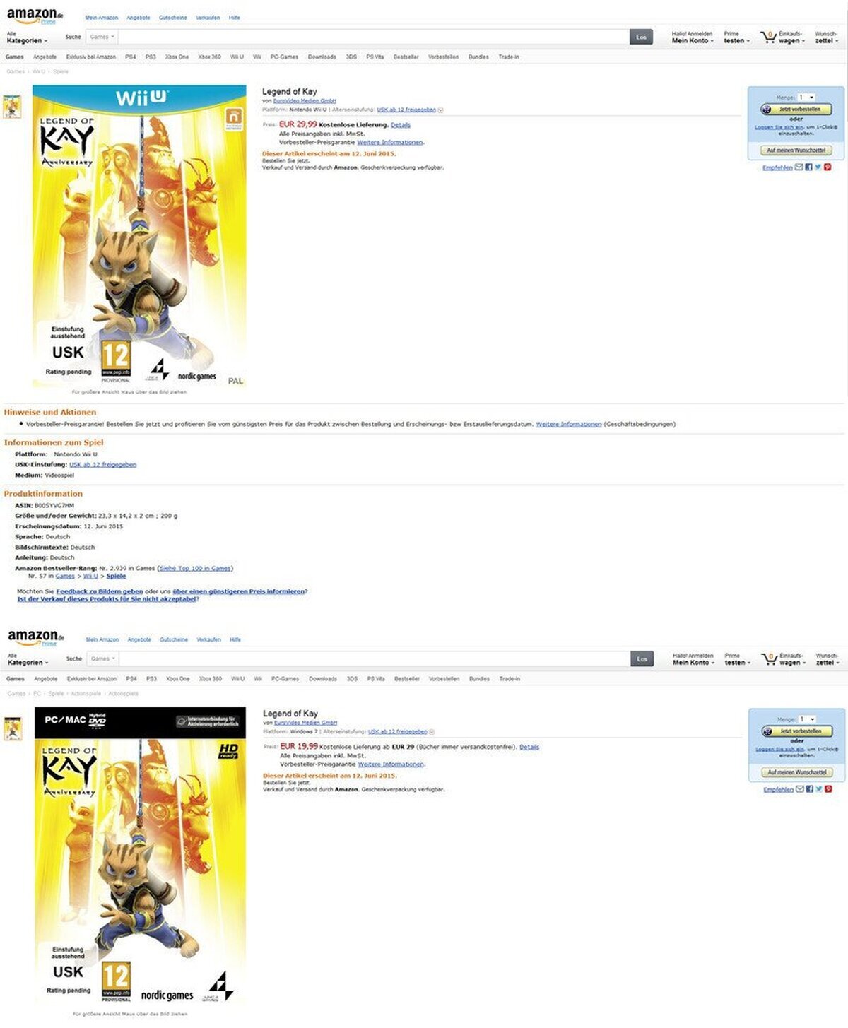 Amazon lista Legend of Kay Anniversary para PC y WiiU