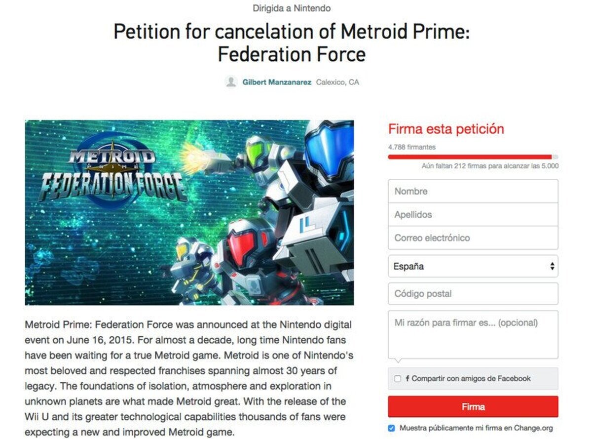  Crean una campaña para pedir que Nintendo cancele Metroid: Federation Force