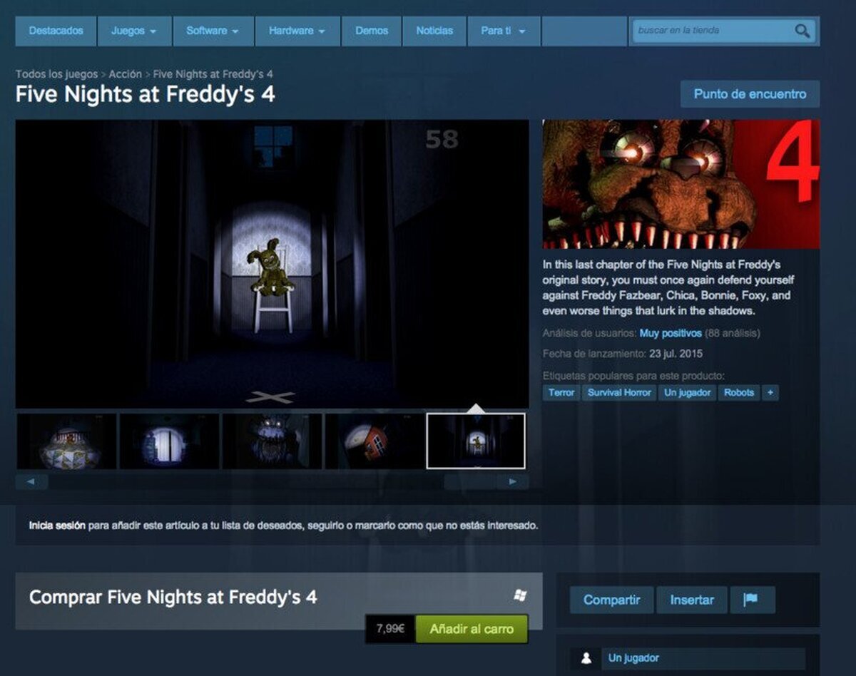 Five Nights at Freddy's 4 ya está disponible en Steam
