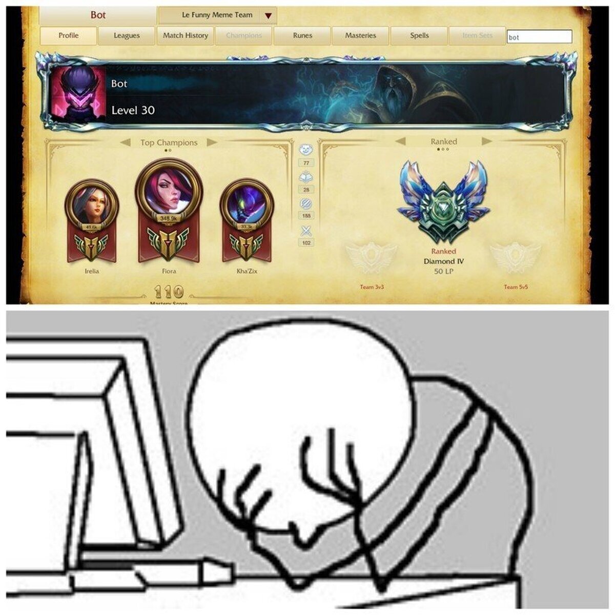 Cuando ves que un Bot tiene más liga que tú 