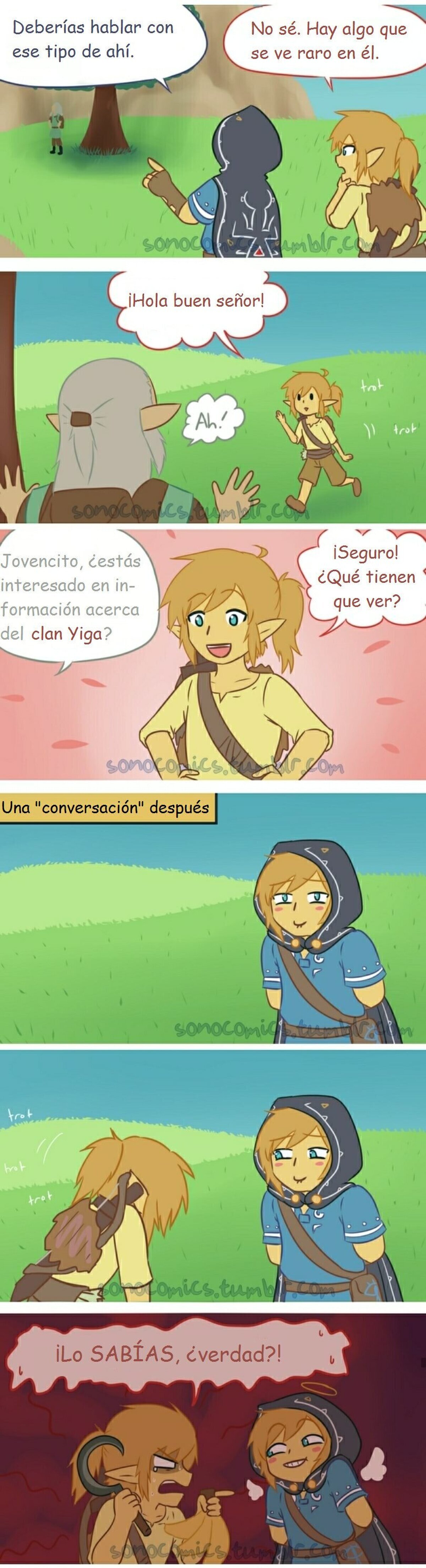No sé porque hay dos Links, pero no confiaría en el encapuchado. Por sonocomics