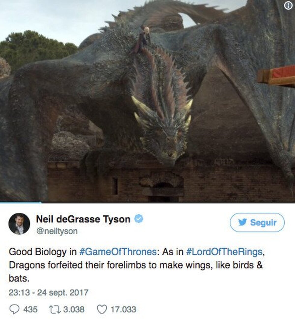 Neil DeGrasse Tyson explica científicamente los dragones de Juego de Tronos