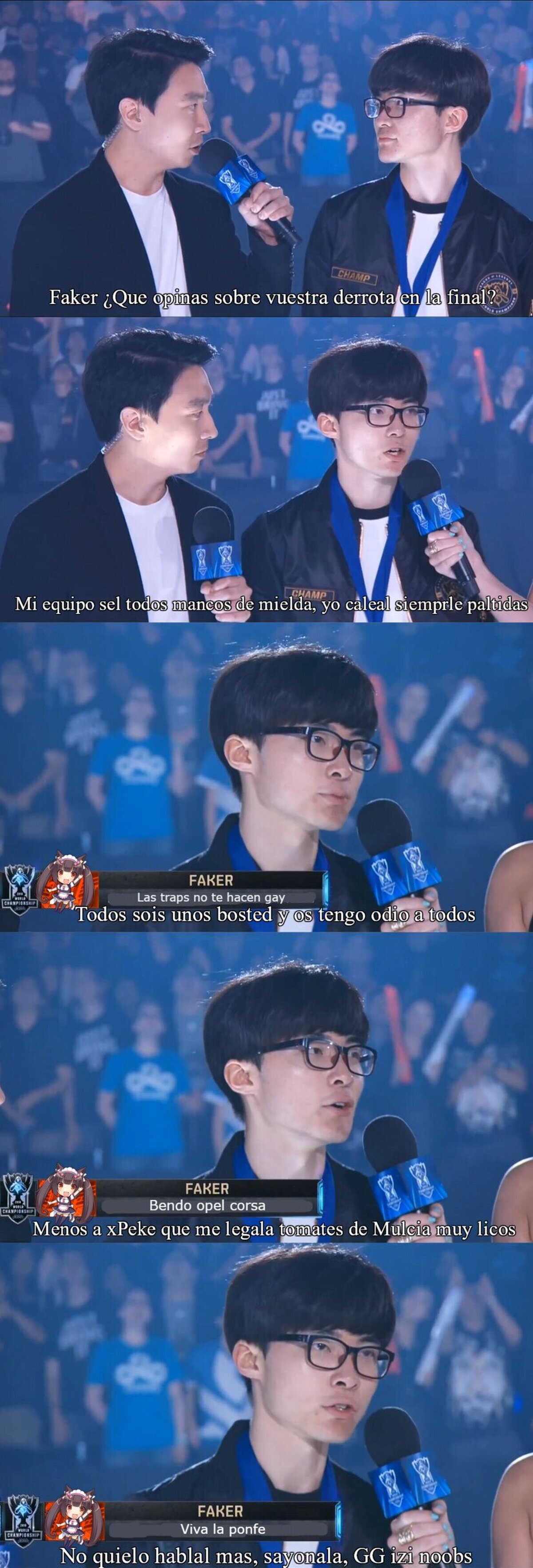 Faker es entrevistado tras su derrota.