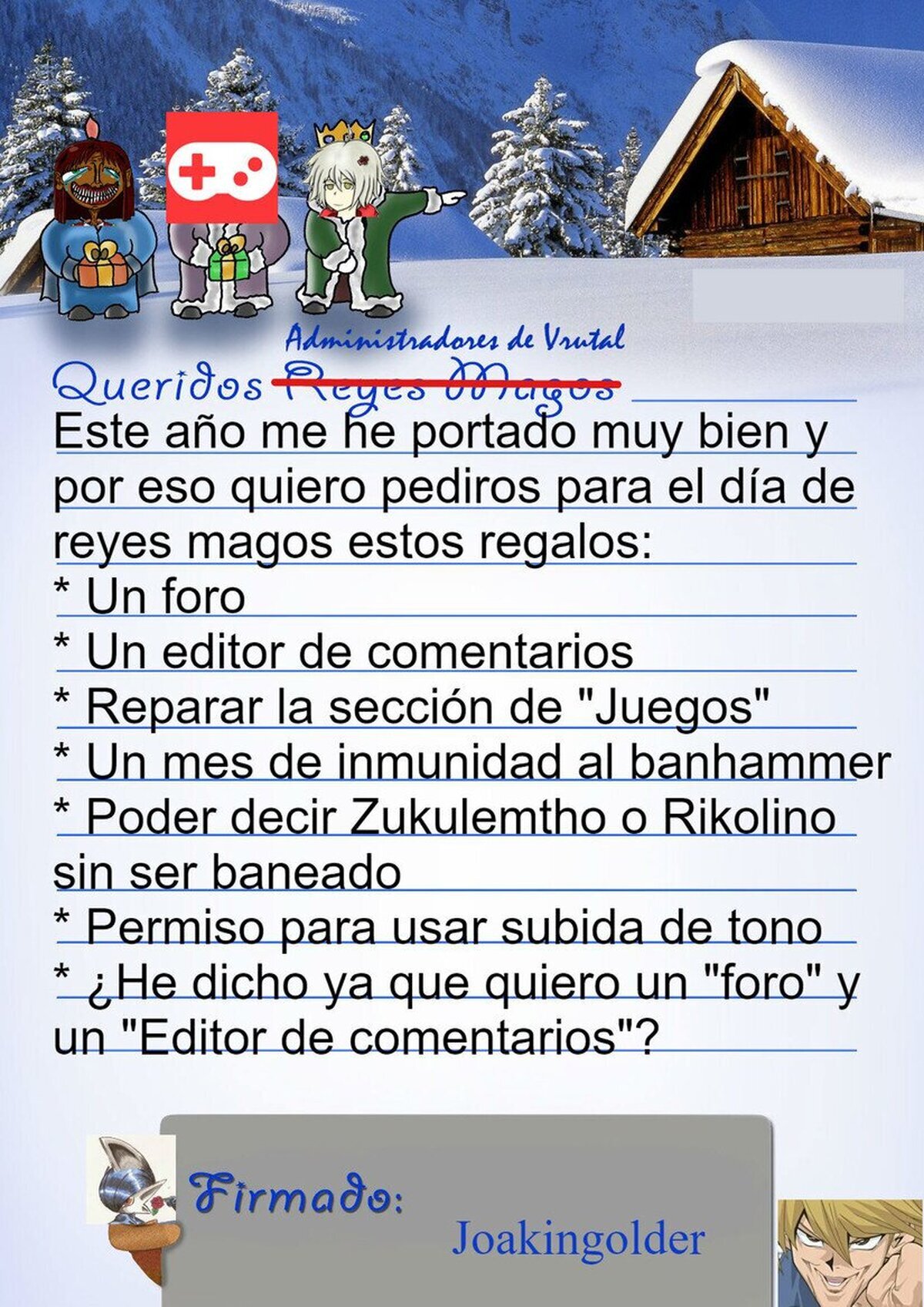 Una inocente carta de reyes para Vrutal