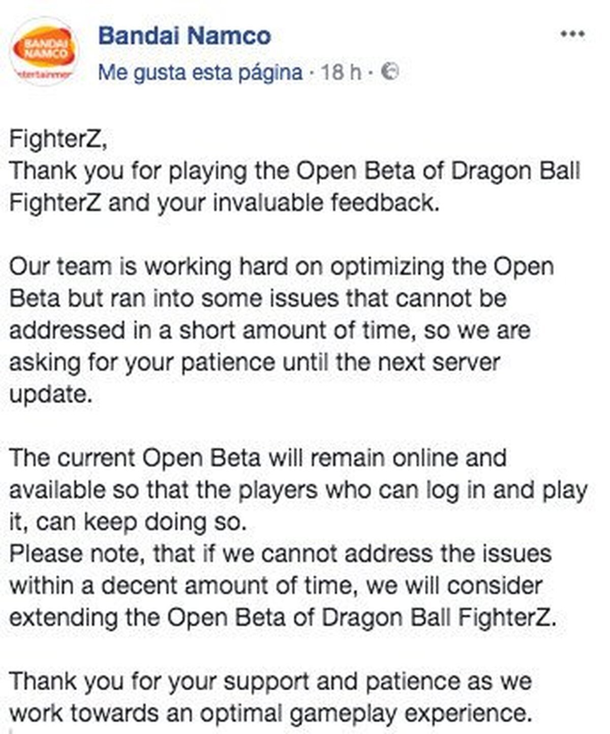 La beta de Dragon Ball FighterZ  podría ampliarse por los problemas con los servidores