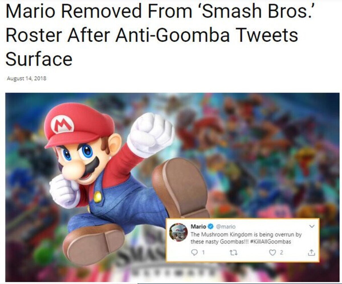 Quitan a Mario de Smash Bros por Tweets Anti-Goombas