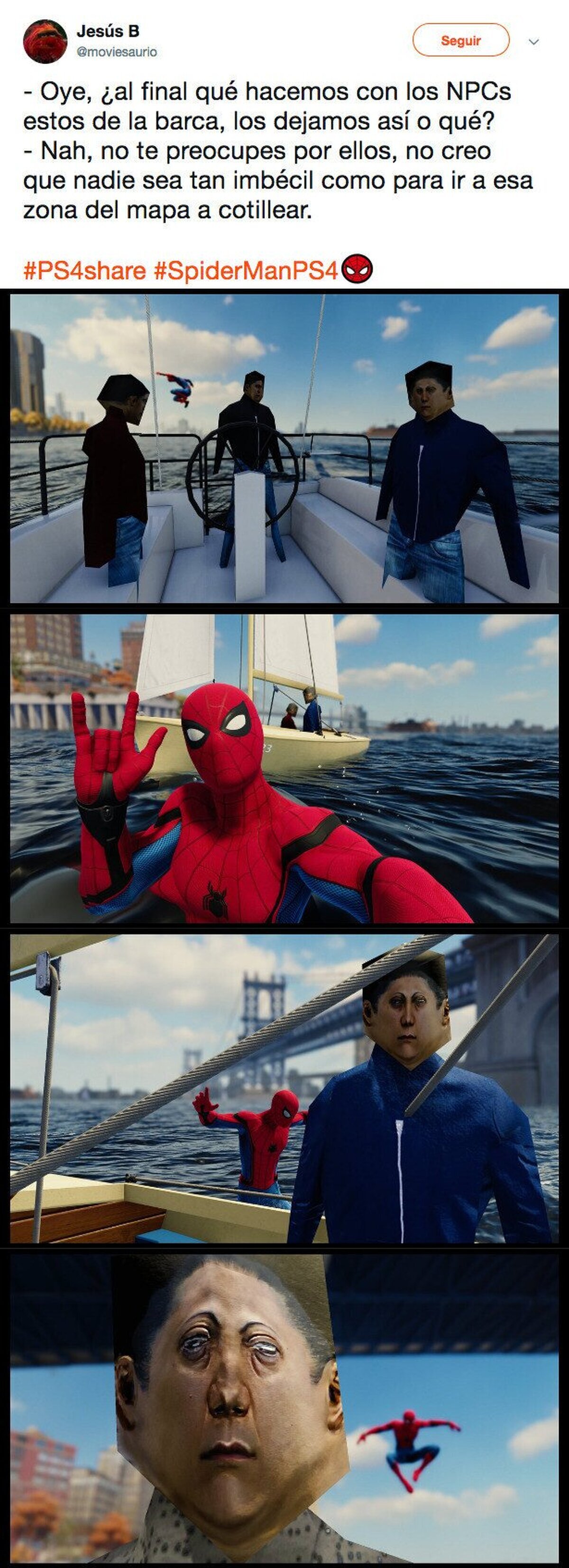 Algo pasa con la peña de los barcos en el Spider-man de PS4. Por moviesaurio