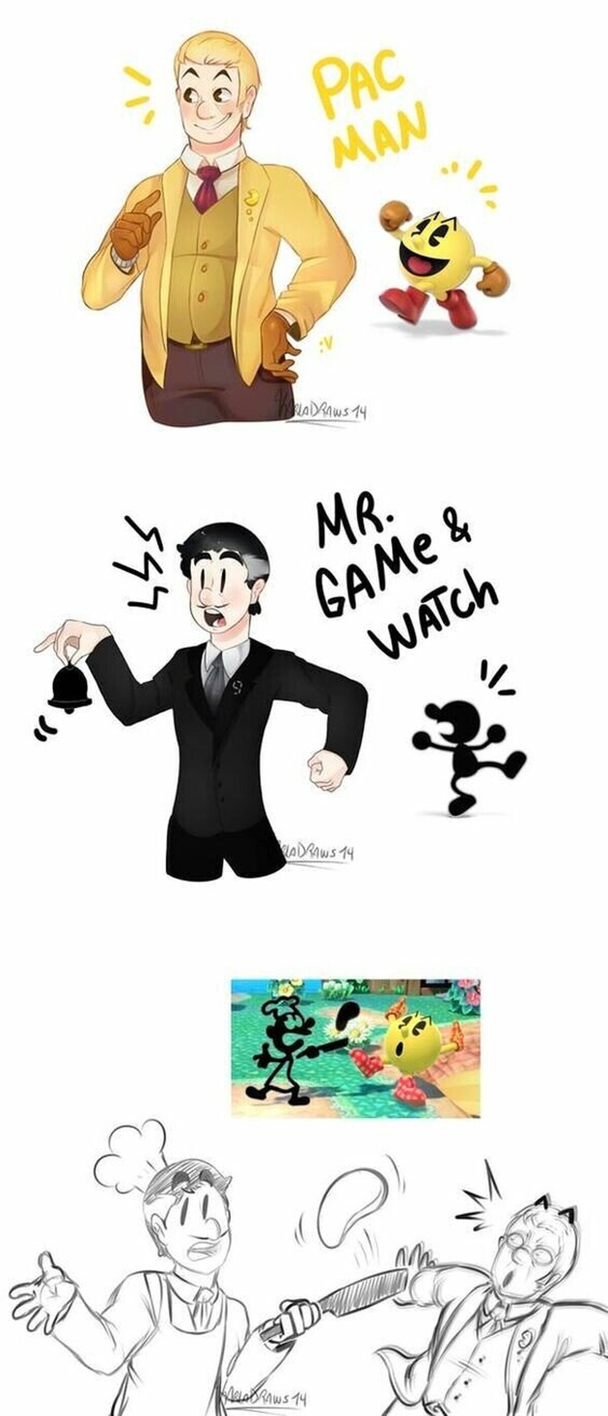 Pacman y Mr. Game & Watch en versión más Humana