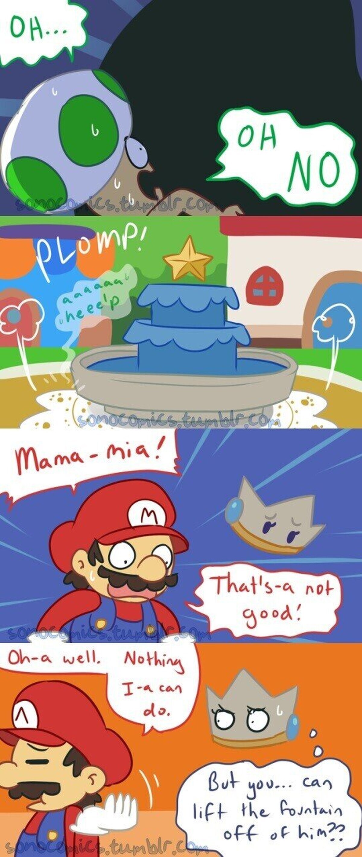  Mario se canso de rescatar a esos toads. Por sonocomics