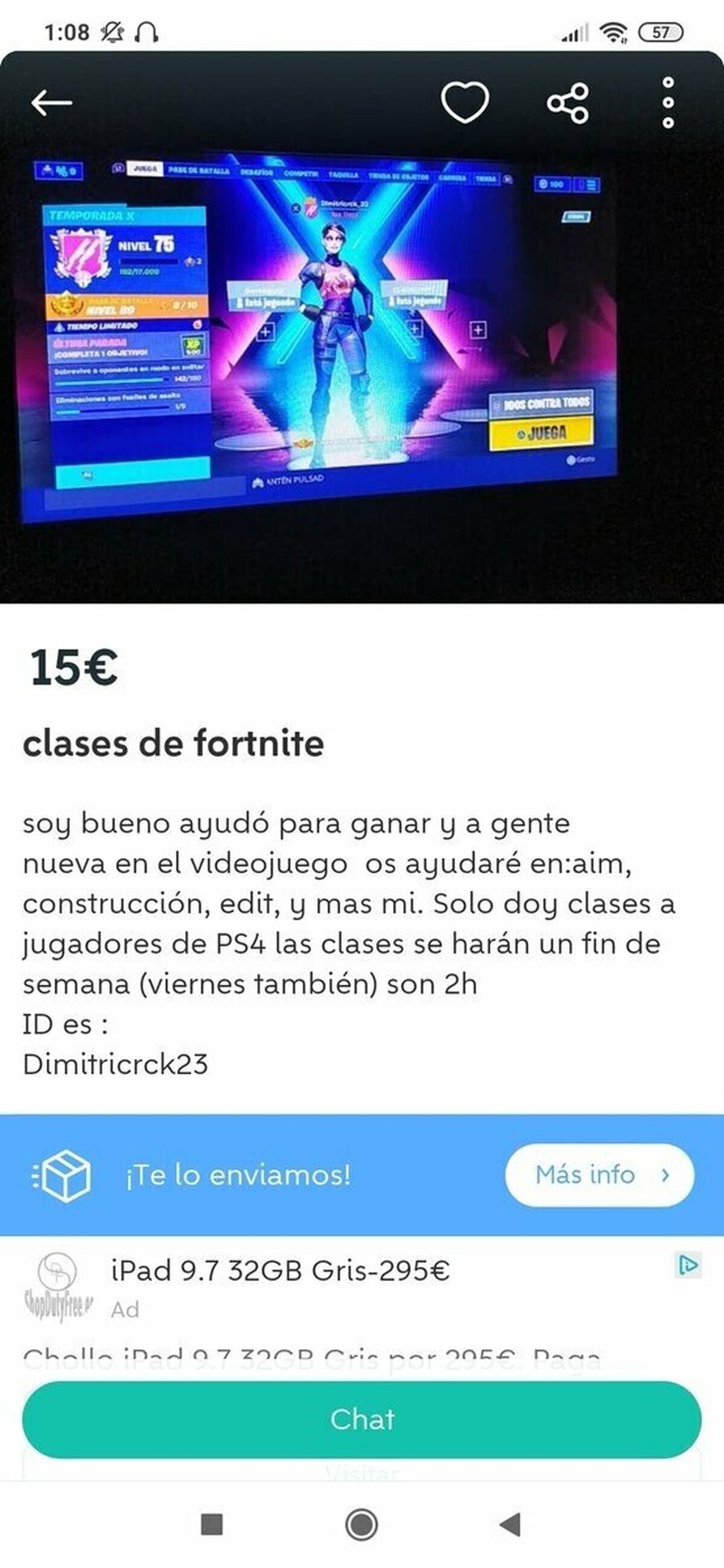 Lo que me faltaba por ver: un anuncio de clases particulares para jugar mejor a Fortnite