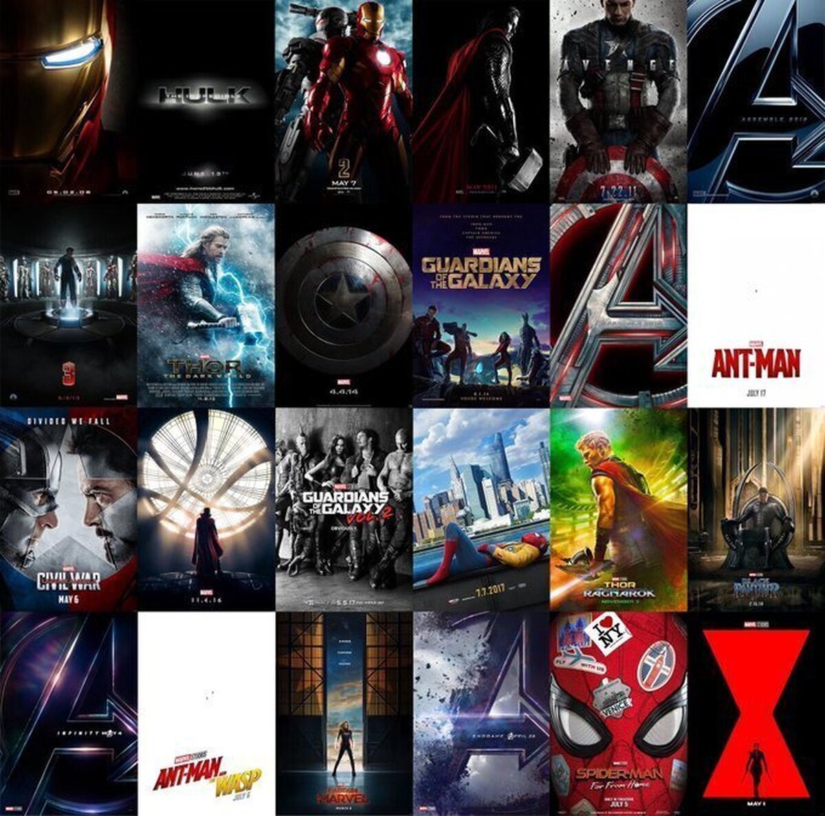 24 pósters para 24 películas, historia del MCU.