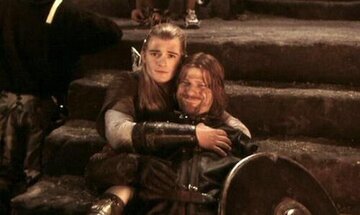Orlando Bloom y Sean Bean en el set de La Comunidad del Anillo