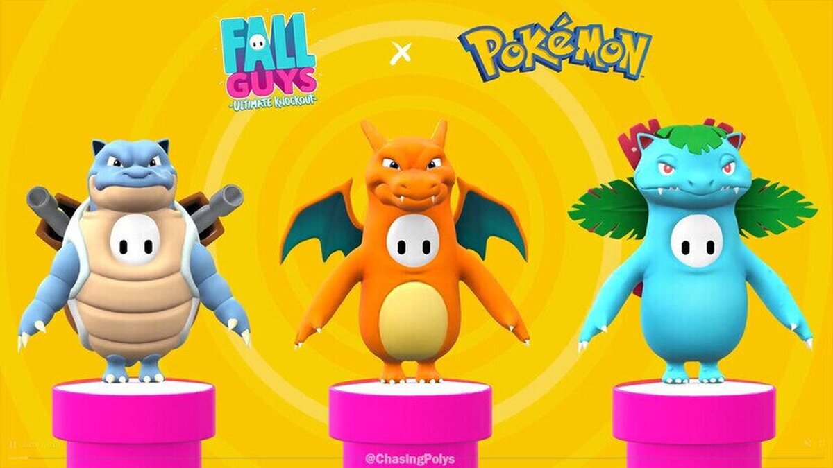 Imaginan trajes de Blastoise, Charizard y Venusaur para Fall Guys: Ultimate Knockout