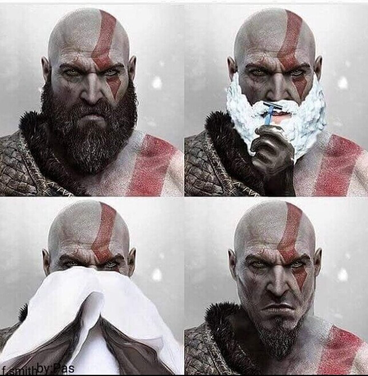 Así sería Kratos con su perilla clásica