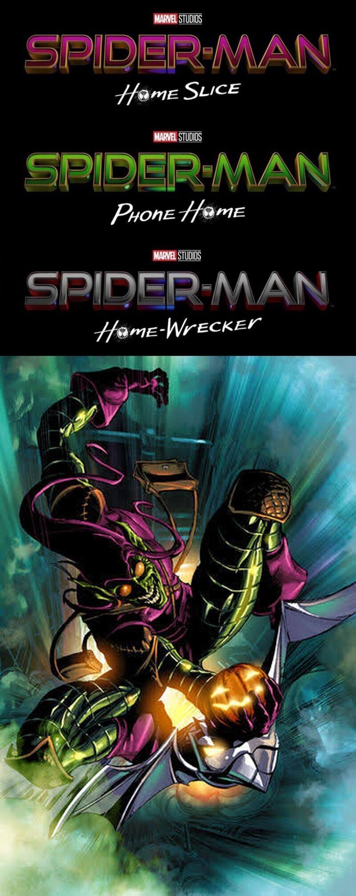 Los colores de los títulos falsos de #SpiderMan3 tienen los mismos colores que El Duende Verde en los cómics. ?  