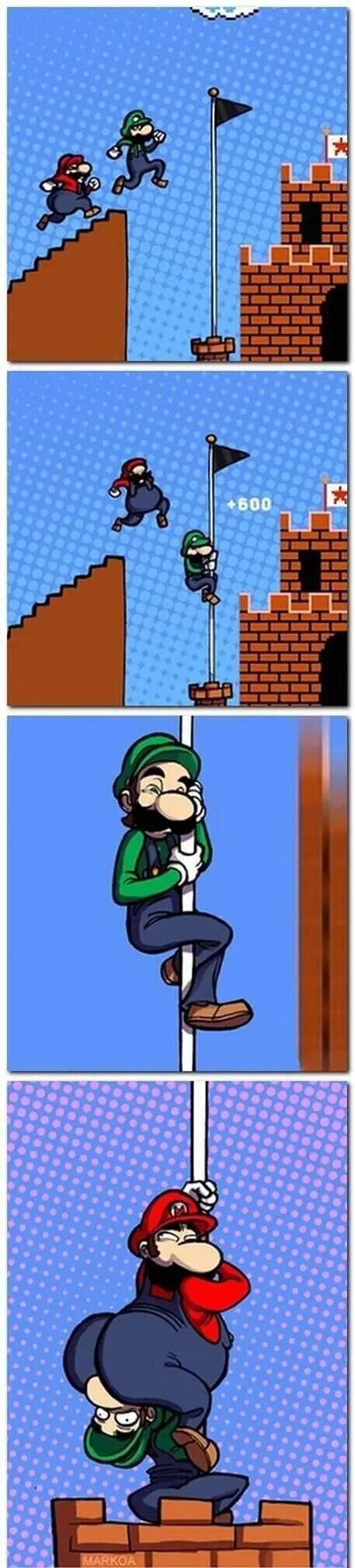 Mario a veces juega muy pesado con Luigi 