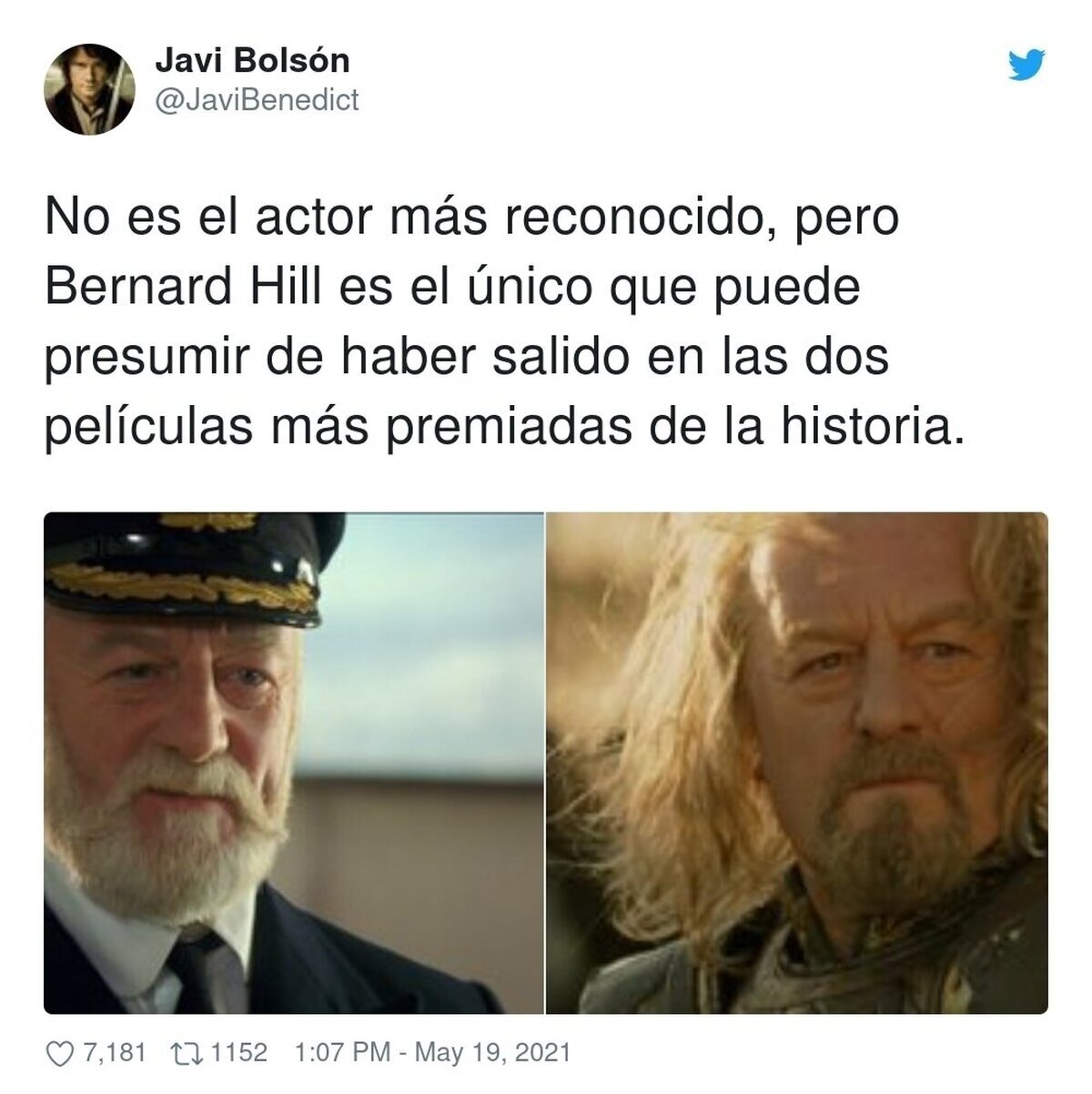 El único que ha salido en las dos películas más premiadas de la historia