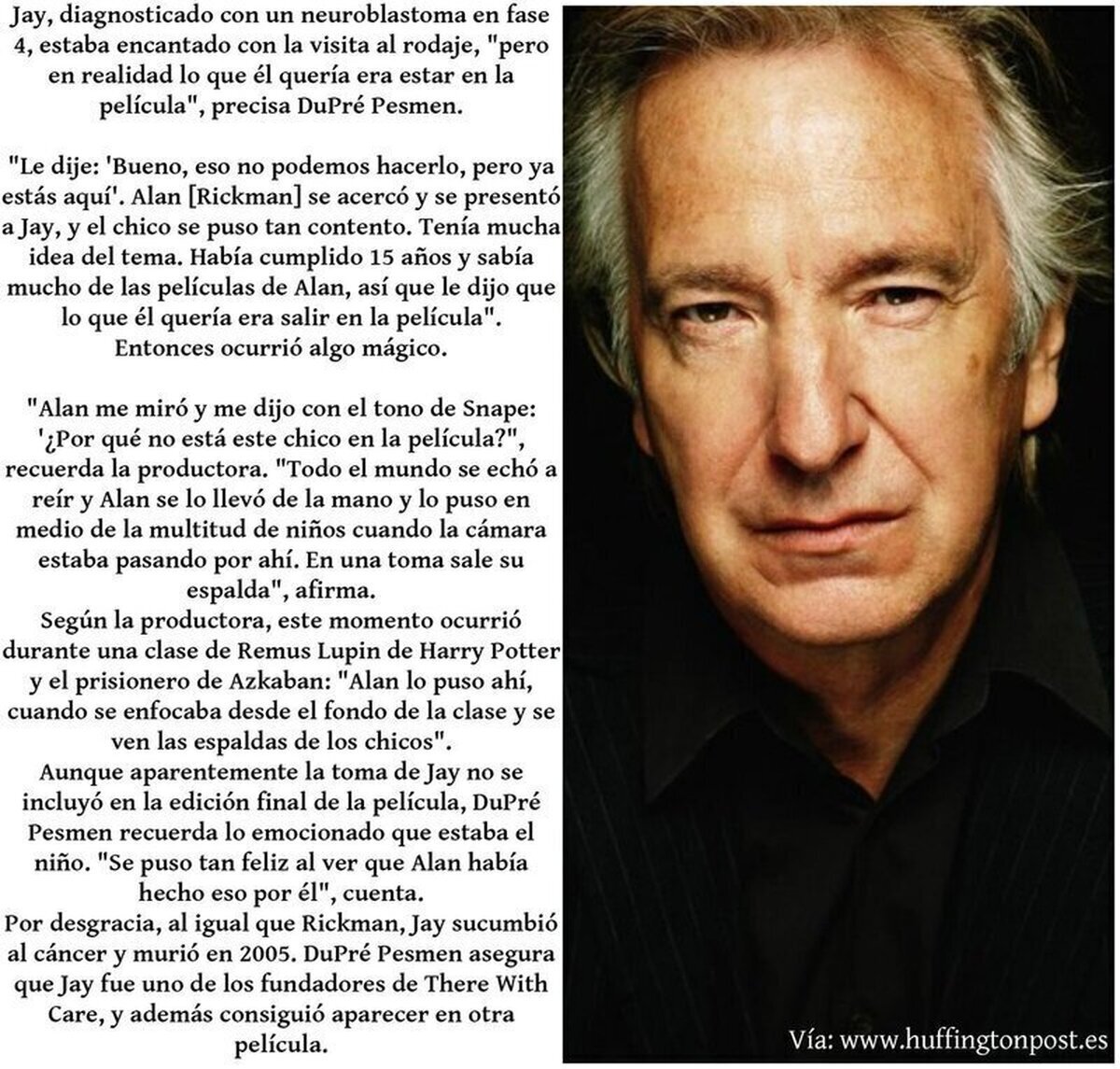 Así logró Alan Rickman que un niño enfermo de cáncer saliera en Harry Potter
