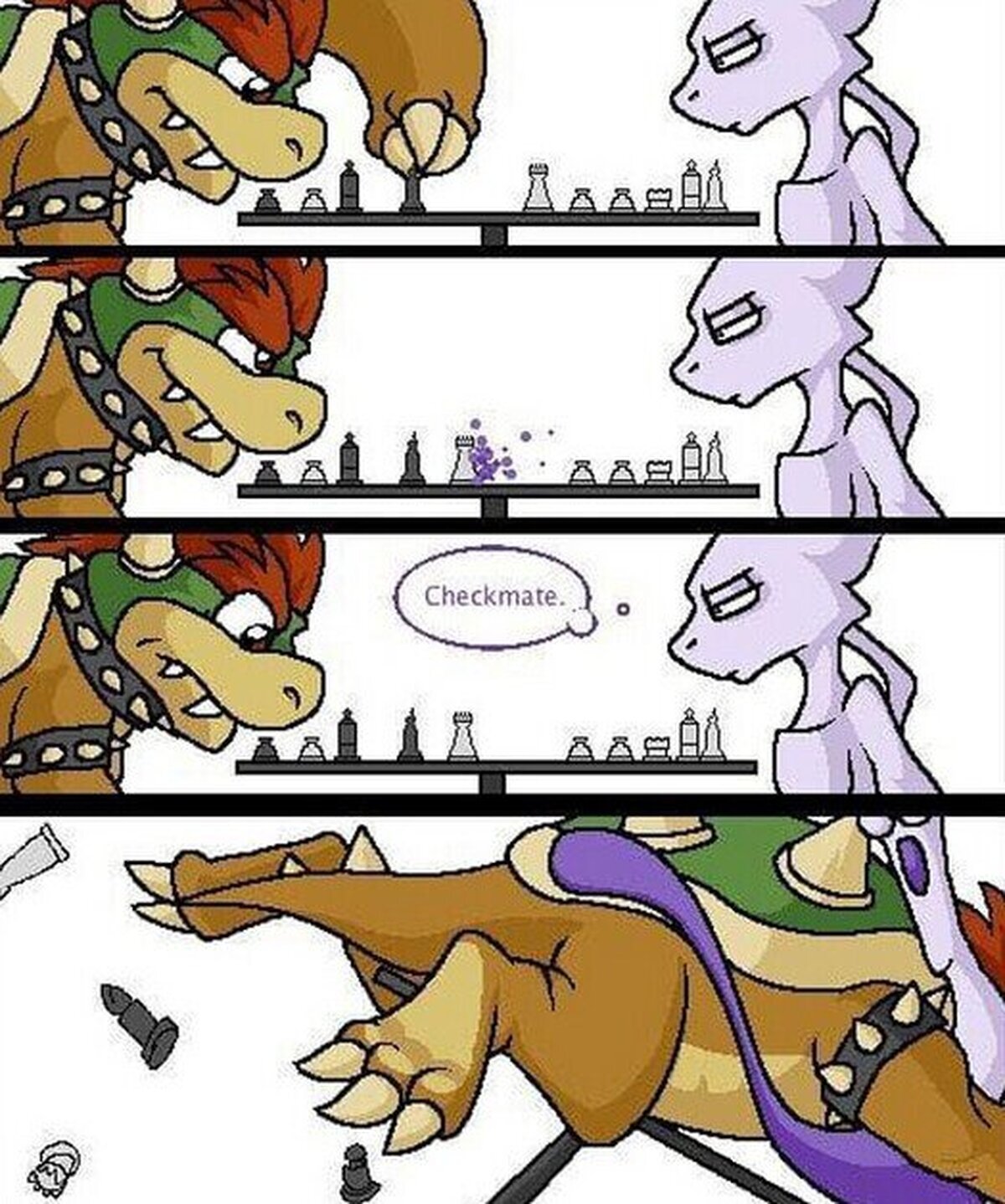 Bowser es mal perdedor o Mewtwo hace trampa.
