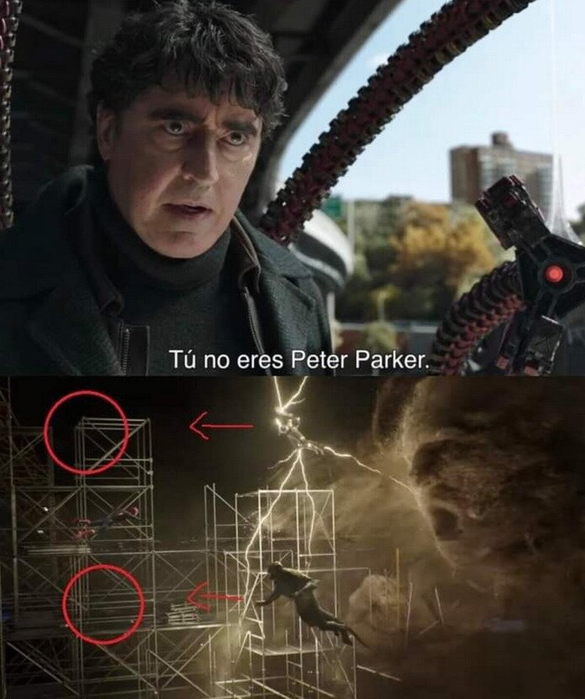 Los quitaron digitalmente, es probable que veamos a los 3 spiderman en el film, la esperanza es lo último que se pierde.
