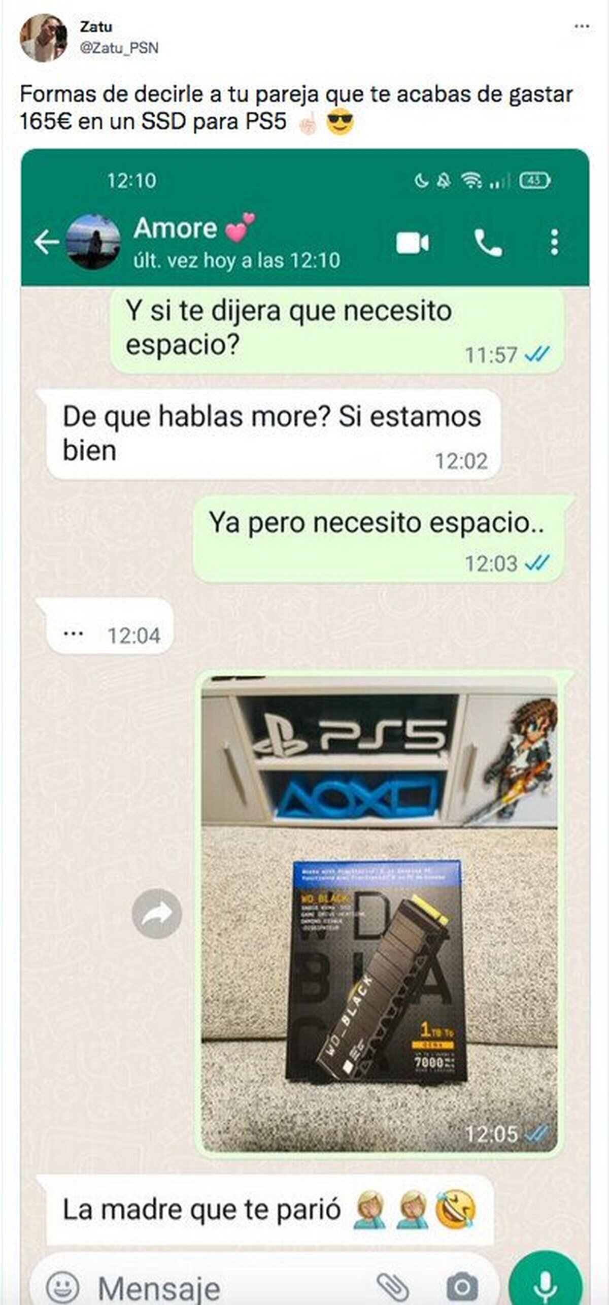 Formas de decirle a tu pareja que te has gastado 165€ en un SSD para PS5