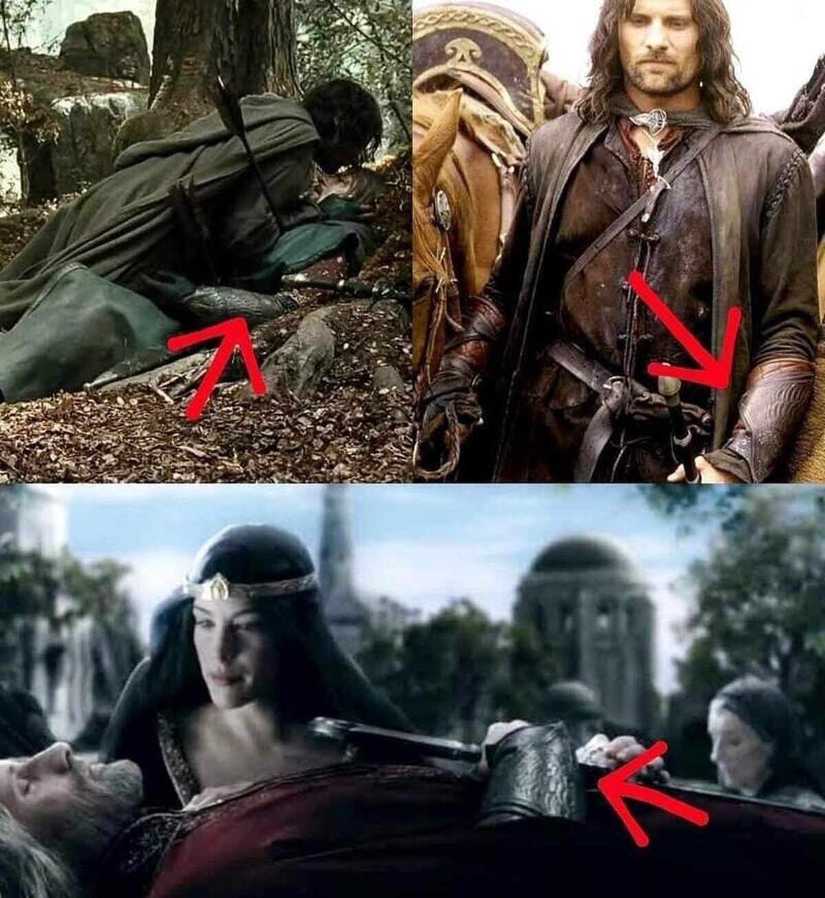 En La Comunidad del Anillo, tras la muerte de Boromir, Aragorn empieza a usar sus brazaletes en su memoria.Juntos hasta el final