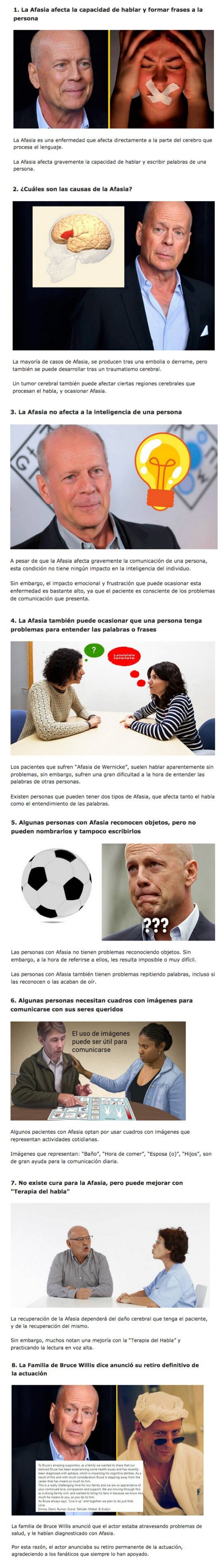 GALERÍA: 8 hechos para entender la Afasia, la enfermedad que le han diagnosticado a Bruce Willis