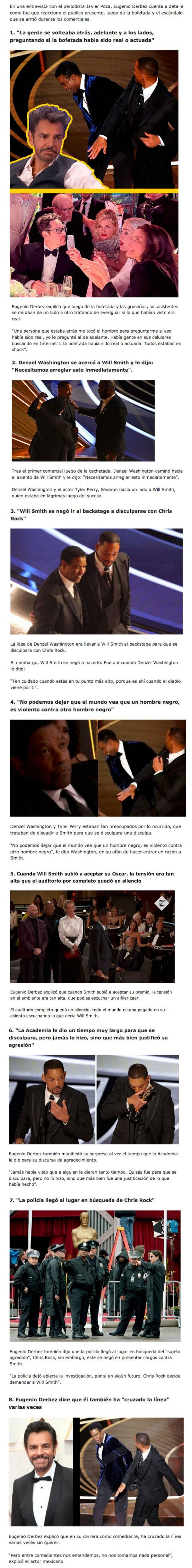 GALERÍA: Eugenio Derbez exolica cómo reaccionó el público de Los Oscars durante los anuncios, después del bofetón de Will Smith