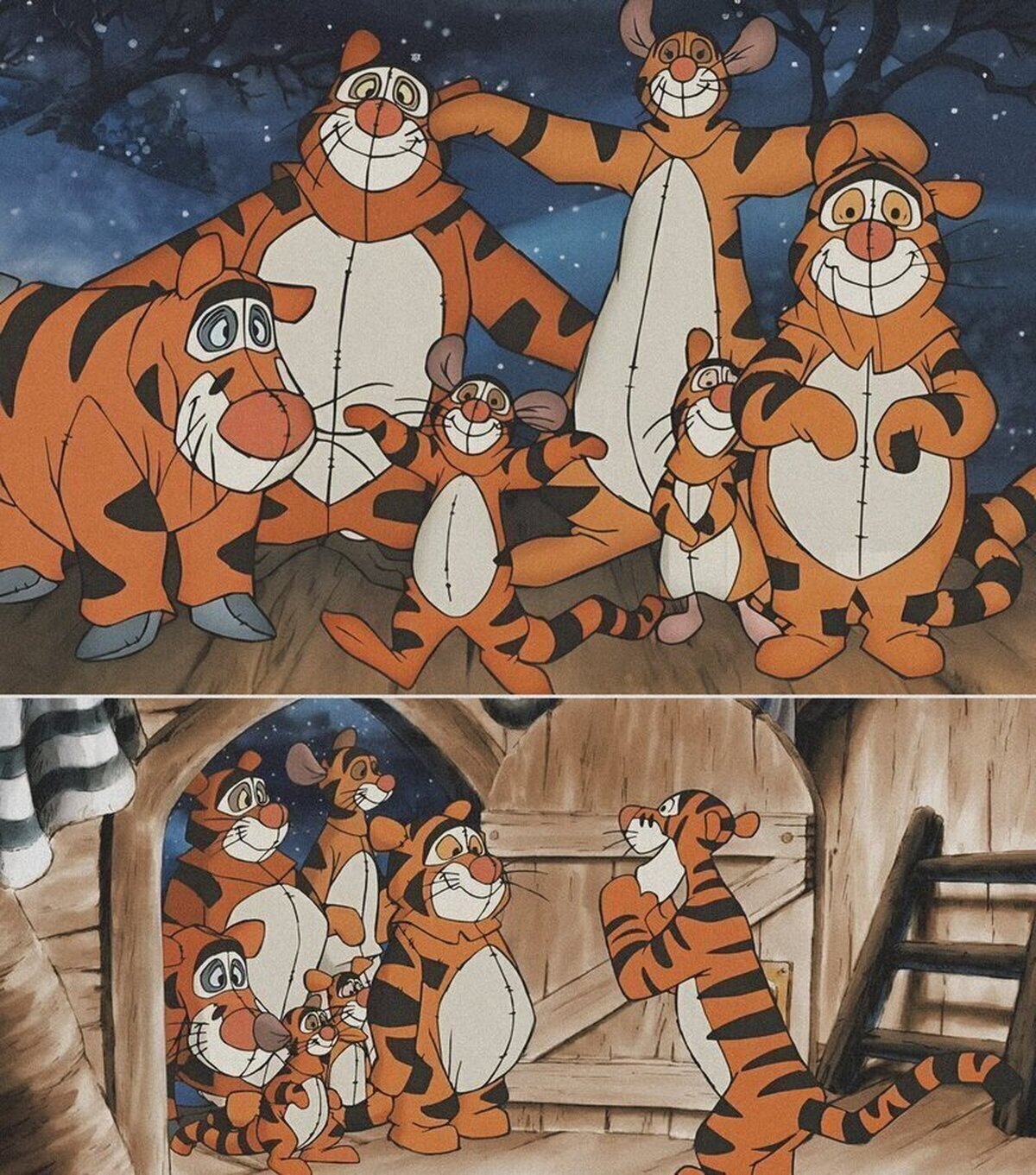 Cuando Pooh y sus amigos se disfrazan de Tiggers porque Tigger no pudo encontrar a su familia