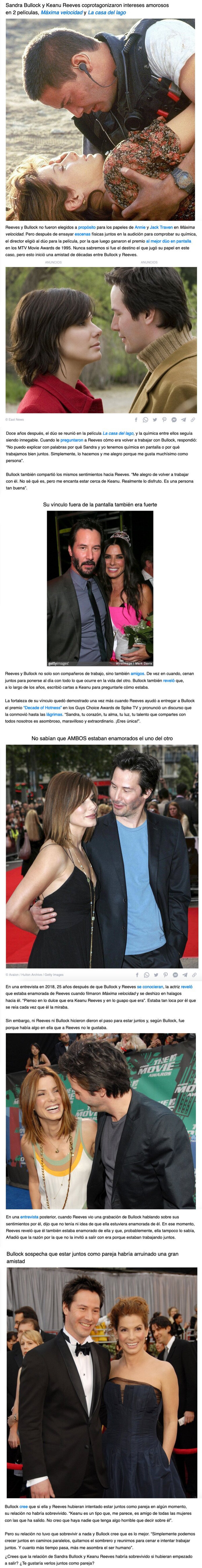 GALERÍA: Por qué Keanu Reeves y Sandra Bullock no salieron, incluso después de confesar que en algún momento se gustaron