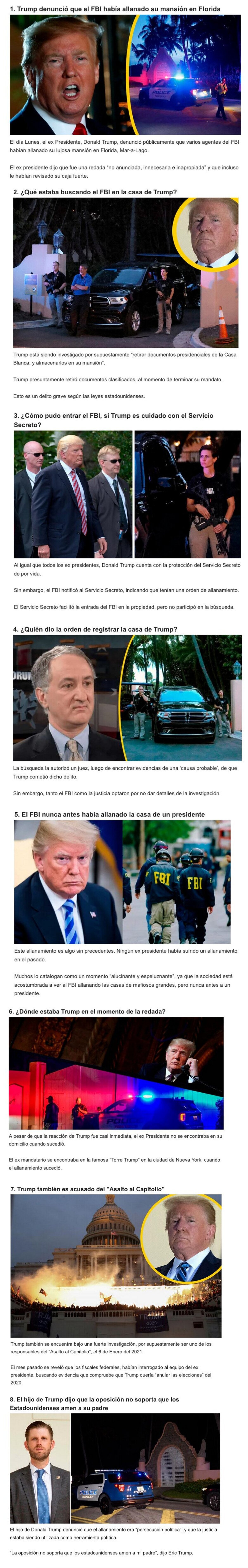 GALERÍA: ¿Qué buscaba el FBI en la mansión de Donald Trump? 8 hechos para entenderlo todo.