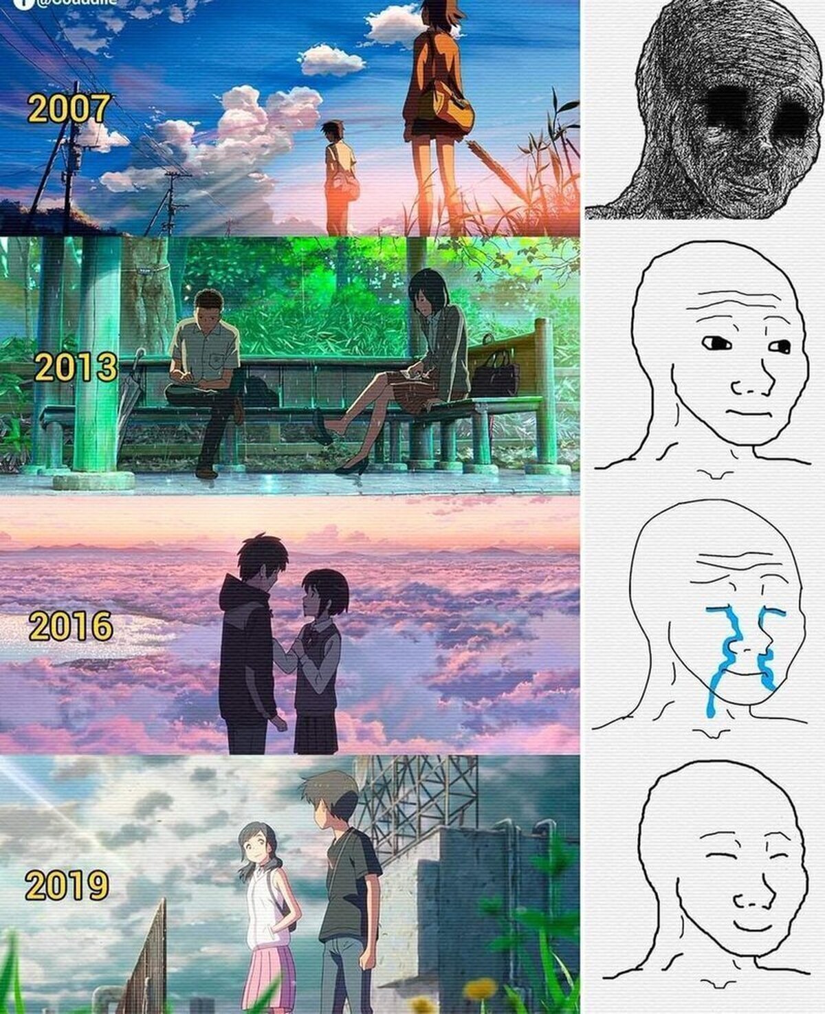 La felicidad de las parejas de Makoto Shinkai a lo largo de los años:  