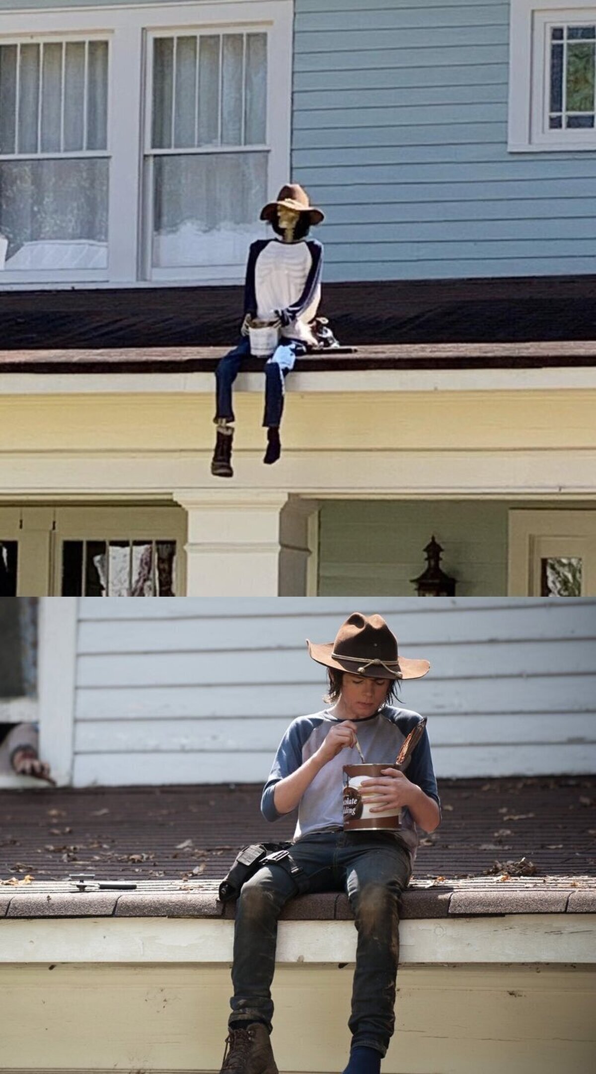 Los dueños de la casa donde se grabó la escena de Carl comiendo pudding en The Walking Dead han decorado su casa así para Halloween en honor a la serie 