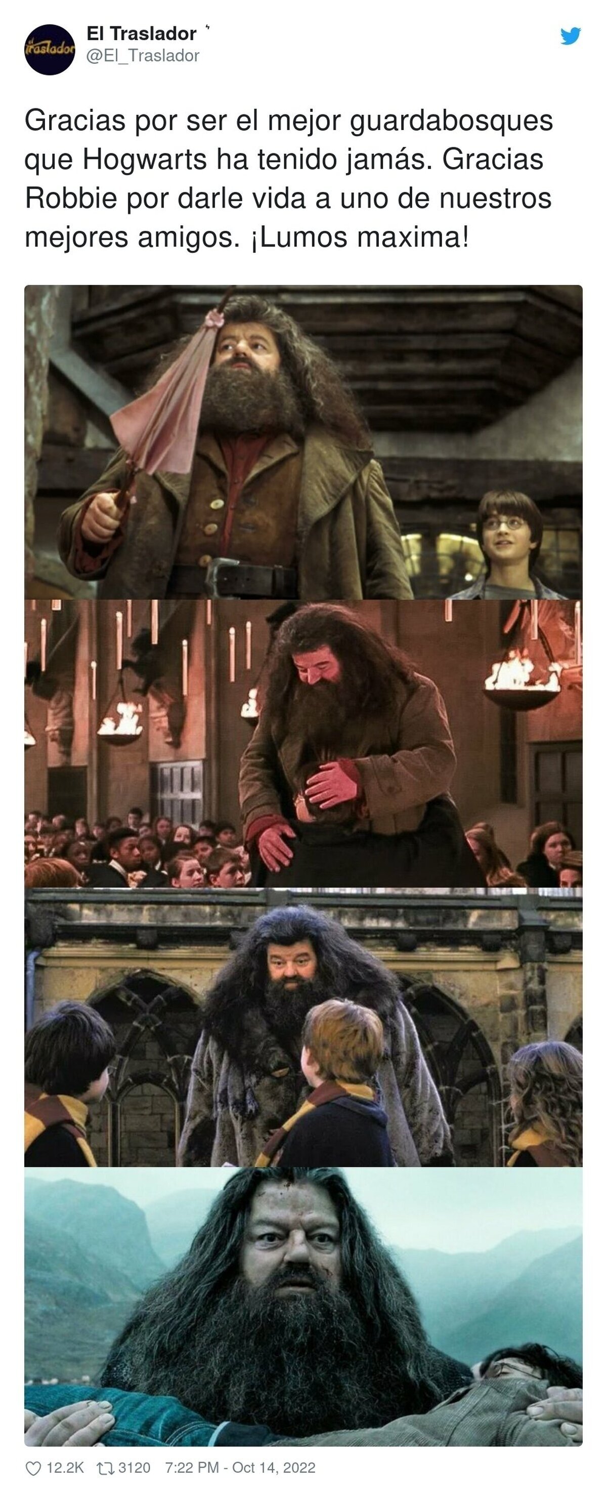 Noticia triste: nos ha dejado a los 72 años de edad Robbie Coltrane, el inolvidable Hagrid en la saga de “Harry Potter”. Descansa en paz