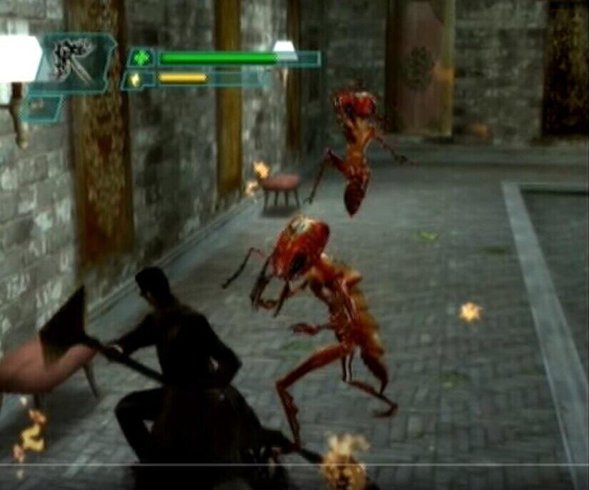Neo luchando contra hormigas gigantes en Matrix