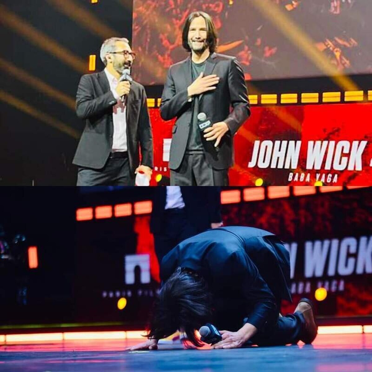 ¡LA HUMILDAD DE KEANU REEVES! El actor que da vida a John Wick agradeció a sus fans arrodillándose ante el público en el evento de CCPX de Brazil. ¡Eres grande Keanu