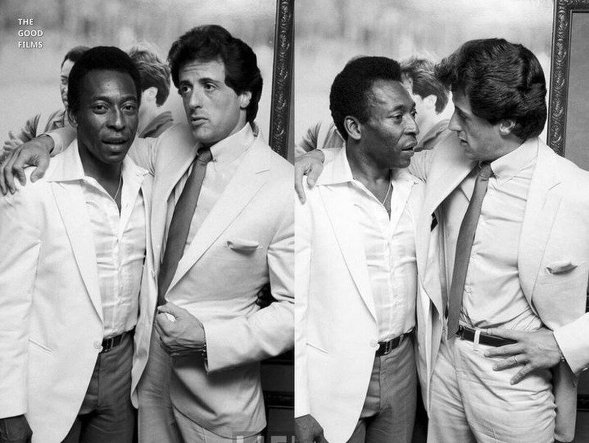 Pelé y Sylvester Stallone en una fiesta para su película Escape to Victory, 16 de julio de 1981