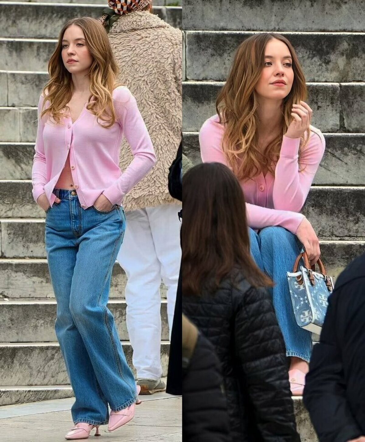Sydney Sweeney grabando un anuncio en Italia