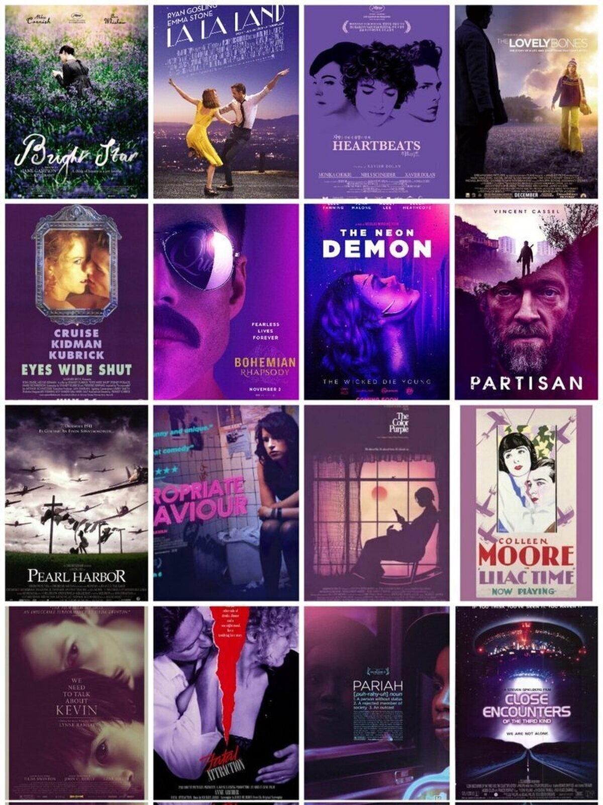 Posters en morado.  