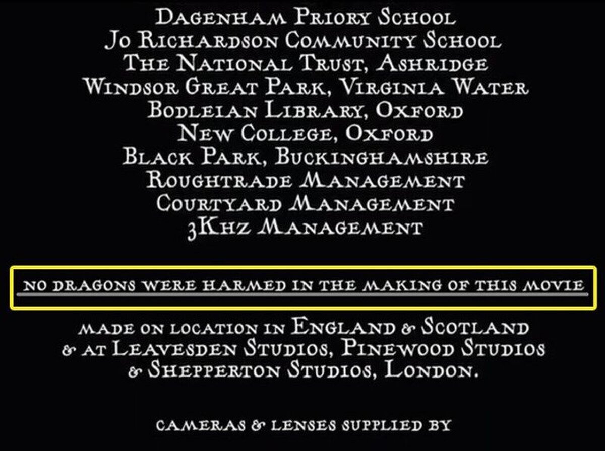 En los créditos finales de "Harry Potter y el cáliz de fuego" se puede leer: "Ningún dragón resultó herido durante el rodaje" 