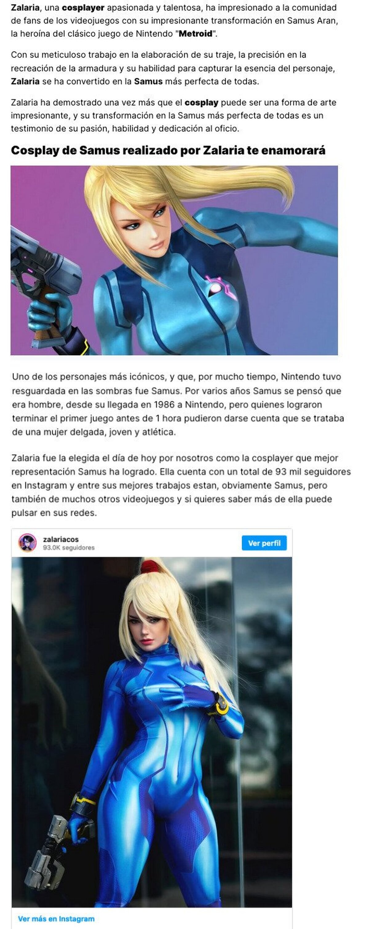 GALERÍA: La cosplayer de Instagram, Zalaria, realizó una alucinante versión de Samus que te dejará SIN PALABRAS.