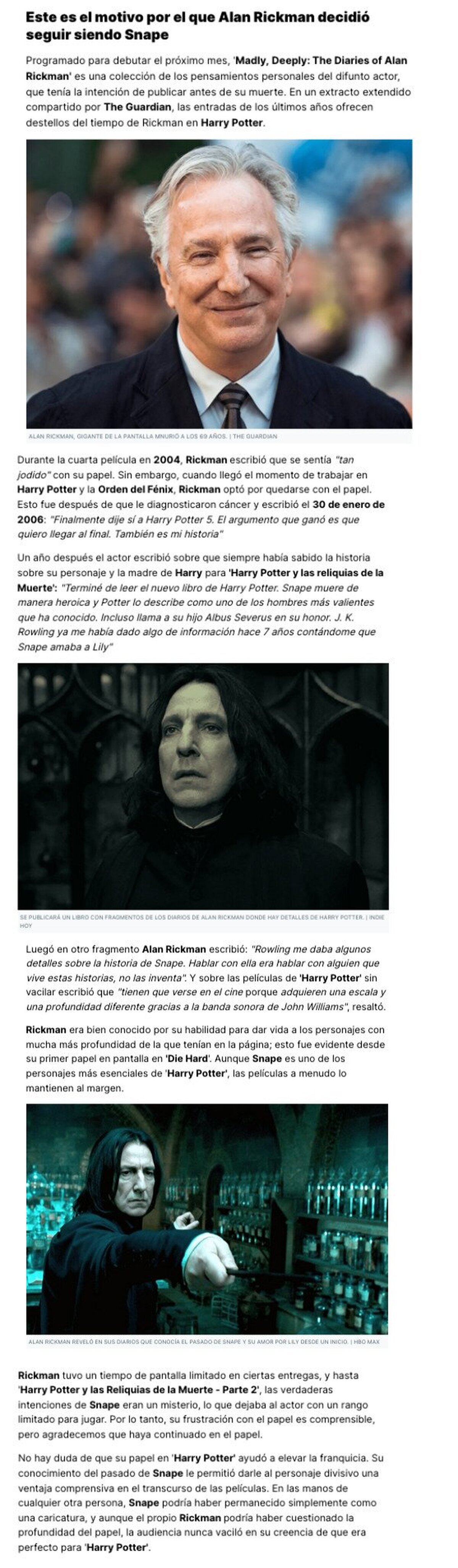 GALERÍA: Este es el motivo por el que Alan Rickman decidió seguir siendo Snape