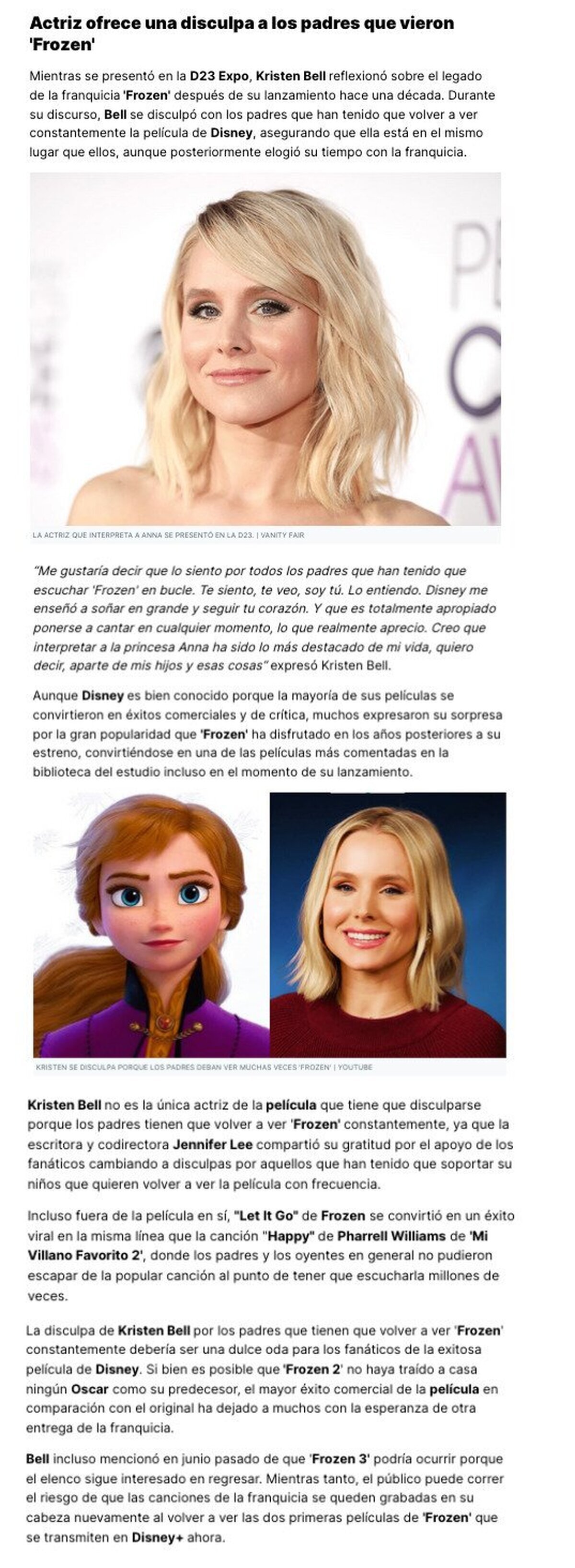 GALERÍA: Actriz ofrece una disculpa a los padres que vieron 'Frozen'