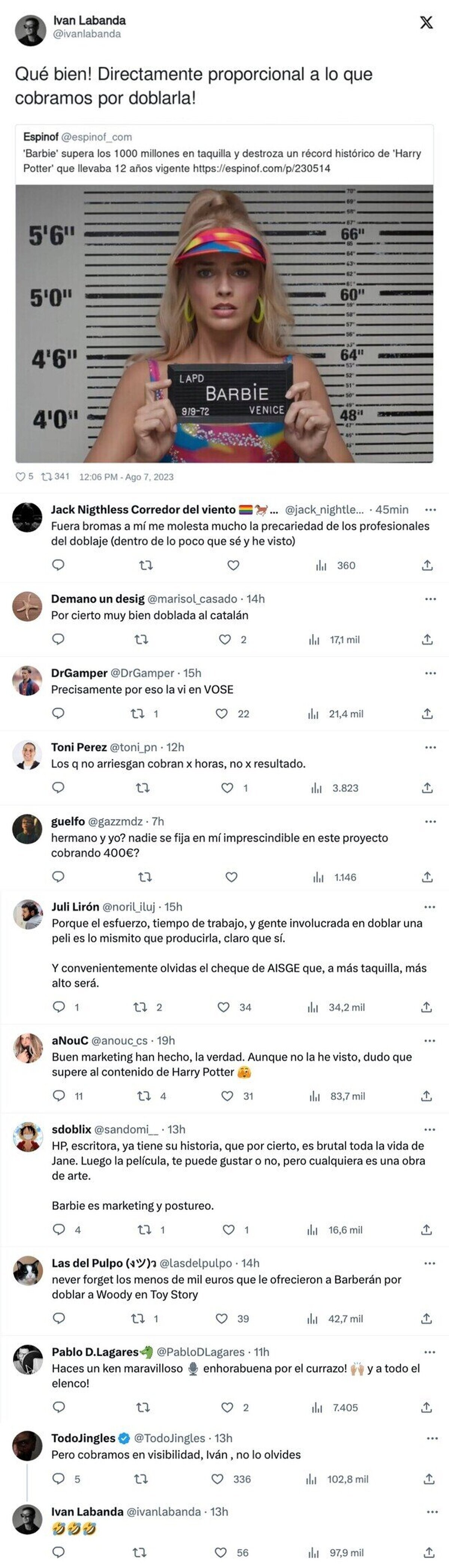 Ivan Labanda se ríe del record de taquilla de Barbie y de lo que les pagan como dobladores