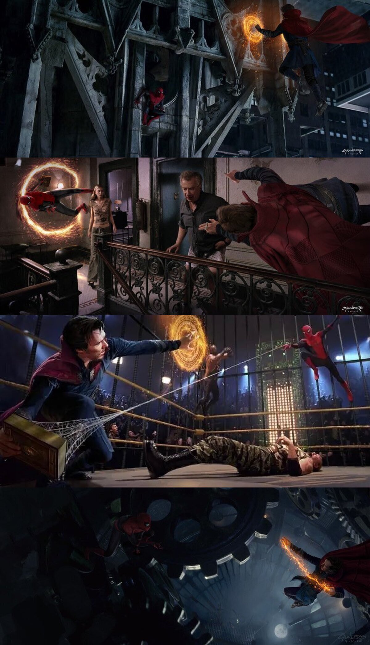 ¡Nuevos concept-arts de 'SPIDER-MAN NO WAY HOME' muestran que la persecución de Doctor Strange y Spider-Man iba a ocurrir por los universos de Tobey Maguire y Andrew Garfield durante escenas icónicas de sus películas!