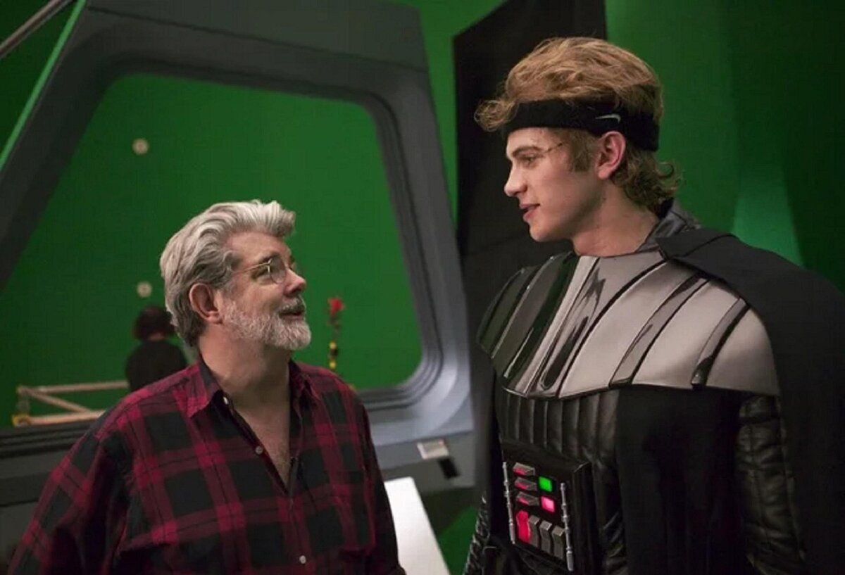 George Lucas y Hayden Christensen en el set de Star Wars: Episodio III: La venganza de los Sith  (2004)