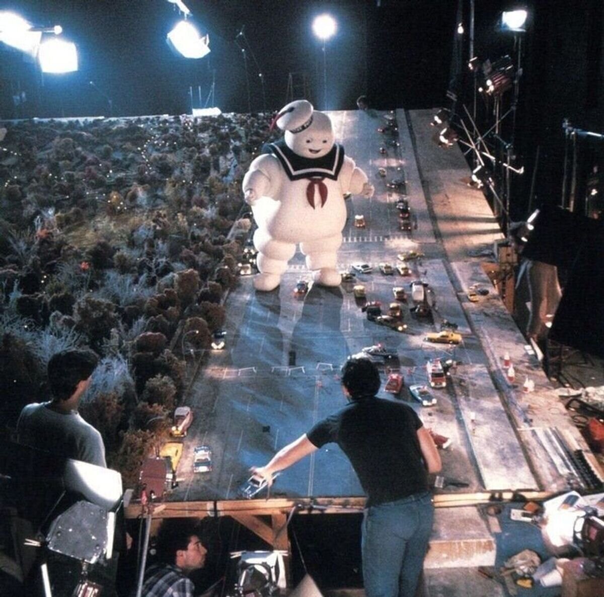 Rodando la mítica escena de la película original de los Cazafantasmas, 1984