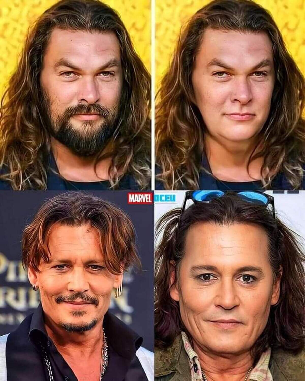 Jason Momoa y Johnny Depp sin barba parecen mi tía Juanita y mi prima Chari la solterona.