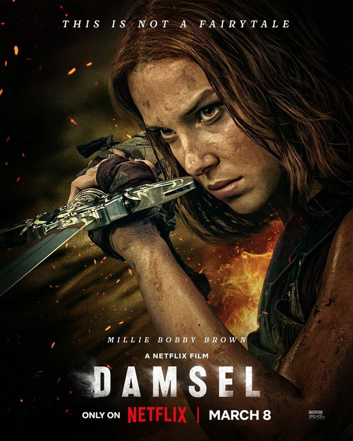 Poster final de DAMSEL protagonizado por Millie Bobby Brown, Angela Bassett, Robin Wright y Nick Robinson
