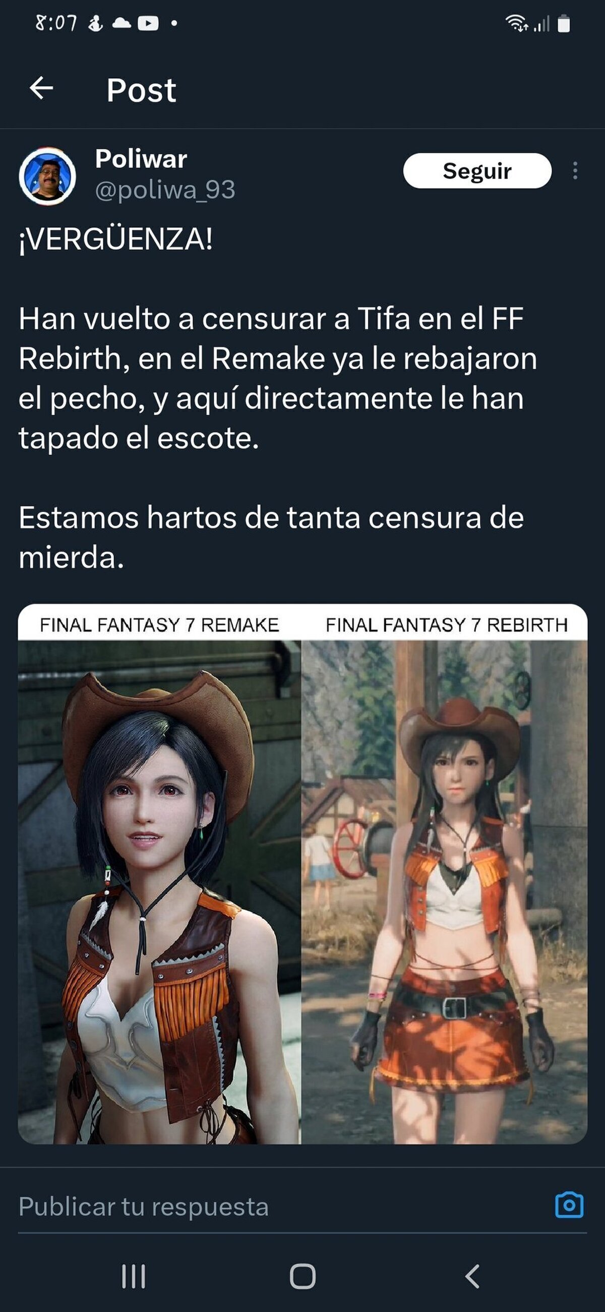 Recordemos que Tifa en ese flashback tiene 15 años. O sea un tipo de unos 40 años se está quejando. 